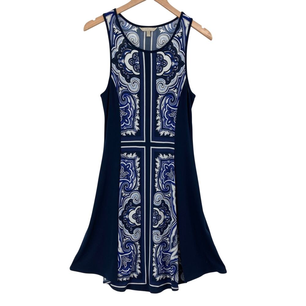 Banana Republic Womens S Navy Blue Paisley Scarf Print Sleeveless Shift Dress